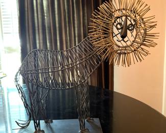 Brutalist Wire Lion Sculpture in the Style of Curtis Jere