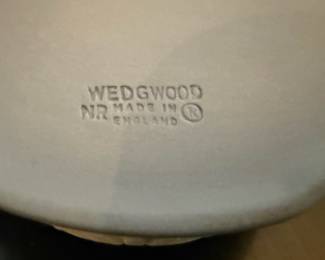 Wedgewood Blue Jasperware Oval Trinket Box with White Floral Design