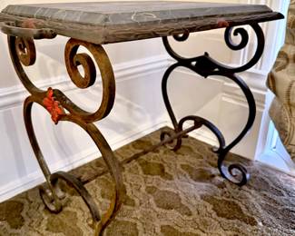 French Iron Baker's Table with Black Marble Top