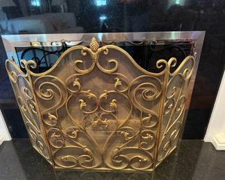 Scrolled Brass Tone Wrought Iron Fire Place Screen