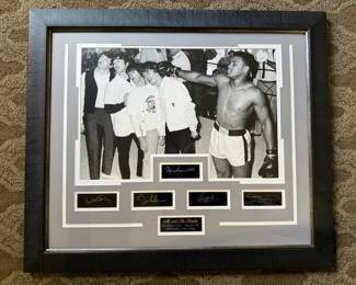 Framed Photo of Ali and The Beatles with Laser Printed Autographs