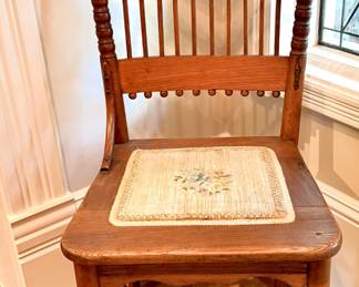 Spindle-Back Side Chair with Floral Needlepoint Seat