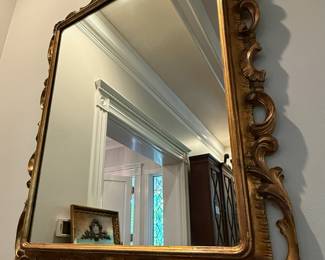 Baroque-Style Gilt Wall Mirror with Shell Crest and Scrollwork Frame