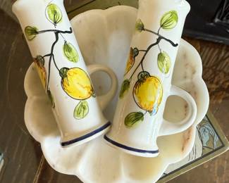 Pair of Tall Ceramic Mugs with a Lemon Design