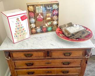 Eastlake Style Oak Chest of Drawers with Marble Top