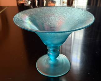 Blue Stretch Glass Compote