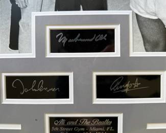 Framed Photo of Ali and The Beatles with Laser Printed Autographs