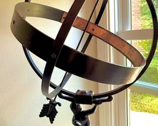 Copper & Metal Atlas Armillary Sundial on White Square Wooden Column