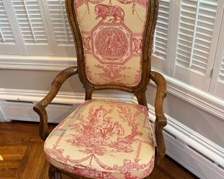 Set of 6 Louis XVI Style Dining Chairs with Toile Upholstery