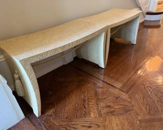 Pair of Baker Furniture Cream Tassel Pagoda Benches with Crackle Finish