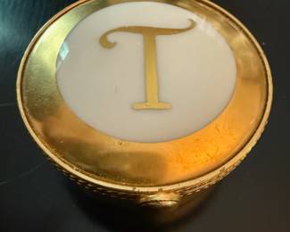 Tiffany & Co. Gold & White T Monogramed Porcelain Trinket Box
