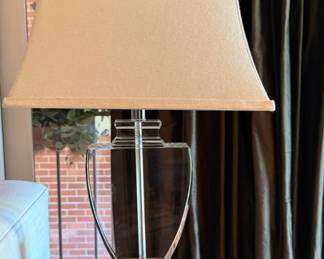 Crystal Flat Urn Table Lamp with Cream Fabric Shade
