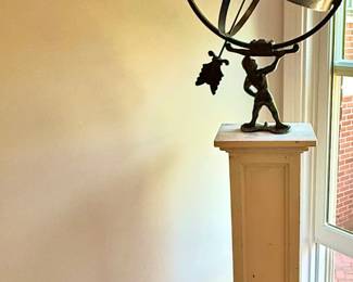 Copper & Metal Atlas Armillary Sundial on White Square Wooden Column