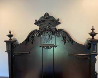 Victorian Renaissance Revival Dark Wood Bed Frame