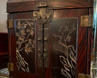 Wooden Keepsake Box with Floral Carved Doors