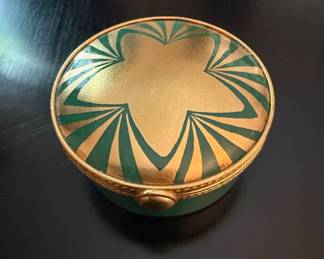 Tiffany & Co. Gold and Green Porcelain Trinket Box with Star Design