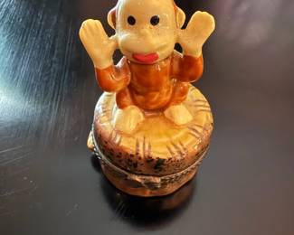 Porcelain Monkey Trinket Box with Banana Trinket