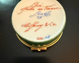 Tiffany & Co. Vintage Gold Porcelain Trinket Box with Cherry Design