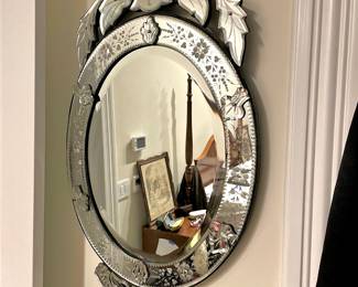 Ornate Venetian Wall Mirror with Etched Floral Design