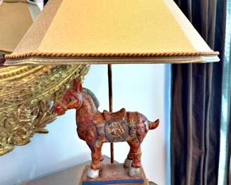 Frederick Cooper Vintage Tang Dynasty Horse Lamp with Fabric Shade