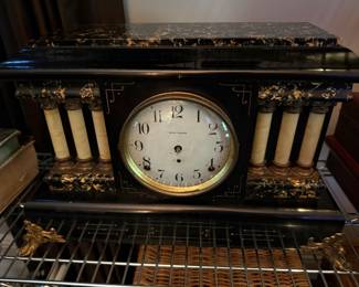 Seth Thomas Black 6 Pillar Mantle Clock