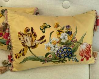 Shantalle's Studio Hand Painted Silk Pillows with Floral & Butterfly Design