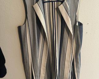 Lafayette 148 Blue and White Stripe Cardigan Vest – Size XL