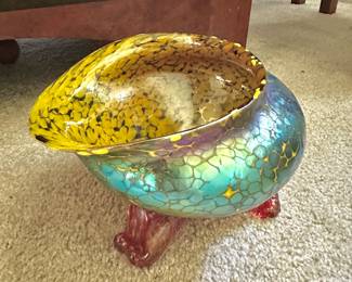 Art Glass Conch Shell Shaped Vase - Signed by Artist