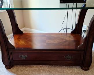 wood and glass top console table