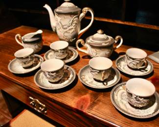 Hand Painted Wales China Tea Pot set Dragon Embossed