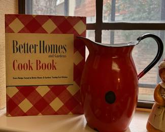 1951 BH&G cookbook, red splatterware pitcher
