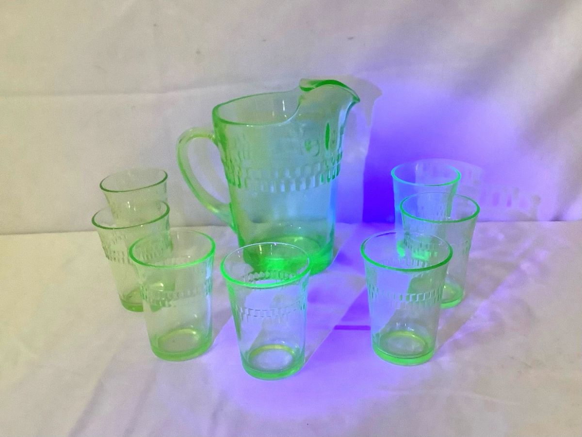 Uranium Glass Pitcher and Glasses