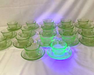 Uranium Glass Cups and Saucers