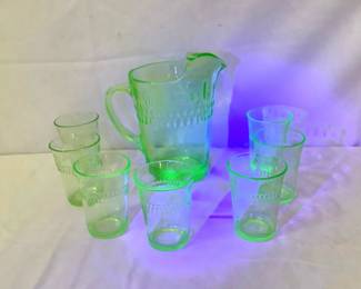 Uranium Glass Pitcher and Glasses