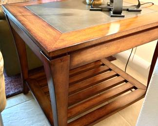 Matching wood and slate-top side table