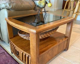 Glass-top side table with drawer