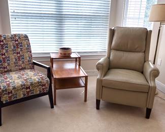 Haverty's side chair, Conant Ball table, Hancock & Moore recliner