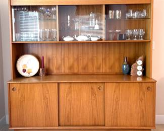 Magnificent MCM china hutch-3 top sliding glass doors and 3 lower wood sliding doors