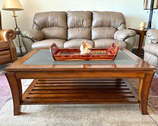 Wood and slate-top coffee table