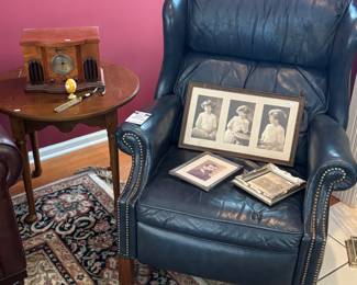 Side Table, Vintage Photos, Leather Chair