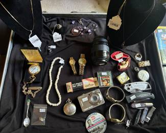 10k Terry Berry Ring (BL), 14k Necklace (BL), Sterling Purple Stone Necklace, Watches, Sony Digital Camera, Pins, Pocket Watches  