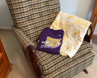 Vintage Gooseneck Rocking Chair, Quilts
