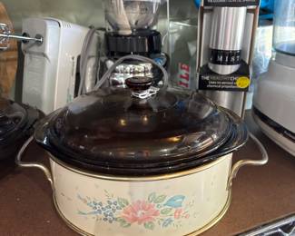 Vintage Casserole Dish in holder with handles