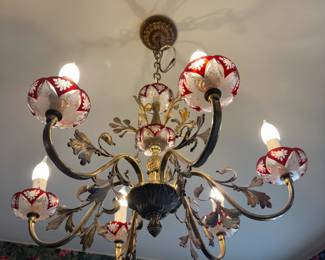 Item #257 Cranberry Cut to Clear Chandelier