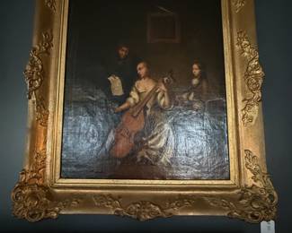 Item #54 Medium Dutch Painting, 'The Music Lesson', Late 16th, Aged Good Condition ,23" 22" 3"