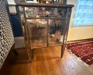 Item #34 1920s Mirrored Wooden Chest, Floral Design, Missing Two Knobs, H28.5" W22" D16"