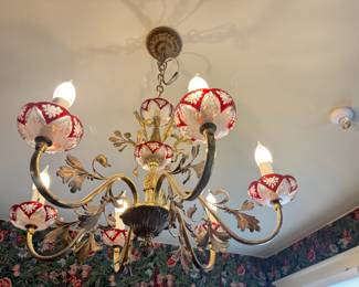 Item #257 Cranberry Cut to Clear Chandelier