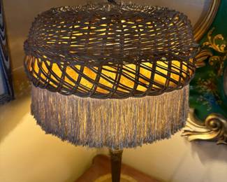 Item #95 Wicker Lamp with Fringe, 1915-1920, Good Condition, 24" 12"