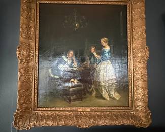 Item #53 Medium Dutch Painting, 'Reading a Letter', Late 16th C. , Aged, Good Condition , 27" 29" 2.5"