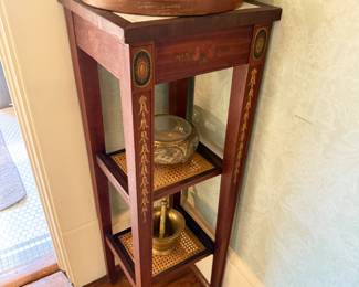 Item #81 Adams-style Marble-Top Stand, Floral Design, 1950s,Aged Good Condition,36" 12" 12"